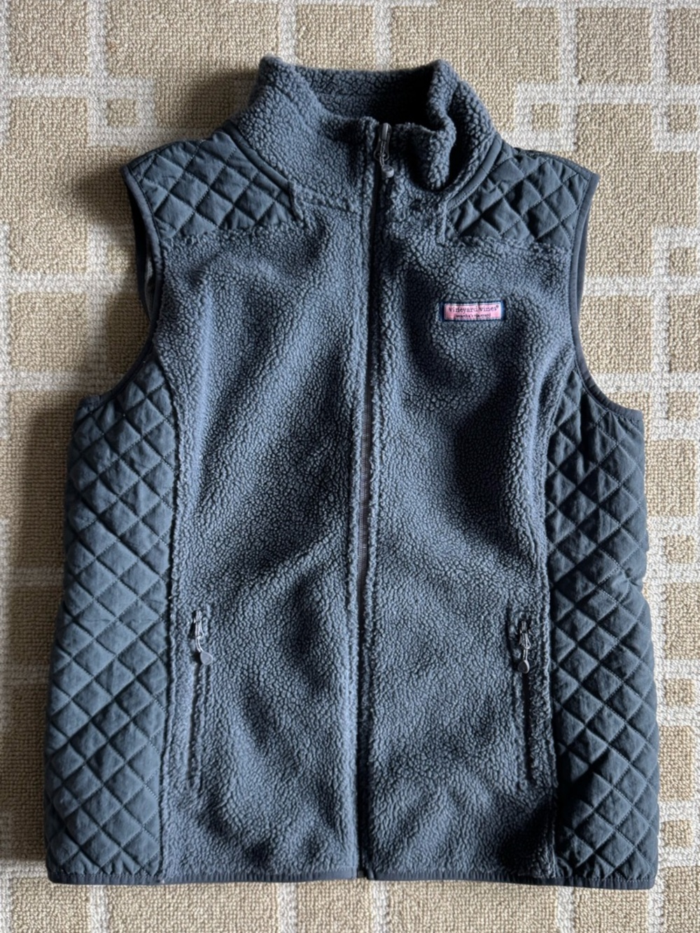 Vineyard Vines Sherpa Fleece Quilted Vest Preppy Gray Full Zip Medium - Picture 12 of 12